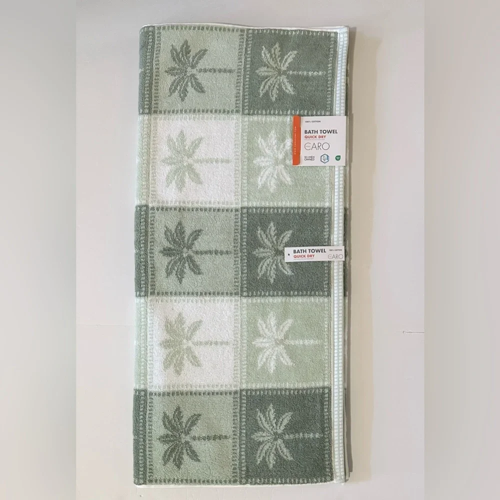 2pc CARO HOME Quick Dry 100% Cotton Palm Tree Print Bath Towel Set -TROPRIOCHE